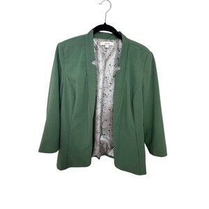 Kensie Blazer Jacket Womens Size M Green Open Front 3/4 Sleeve Lined
